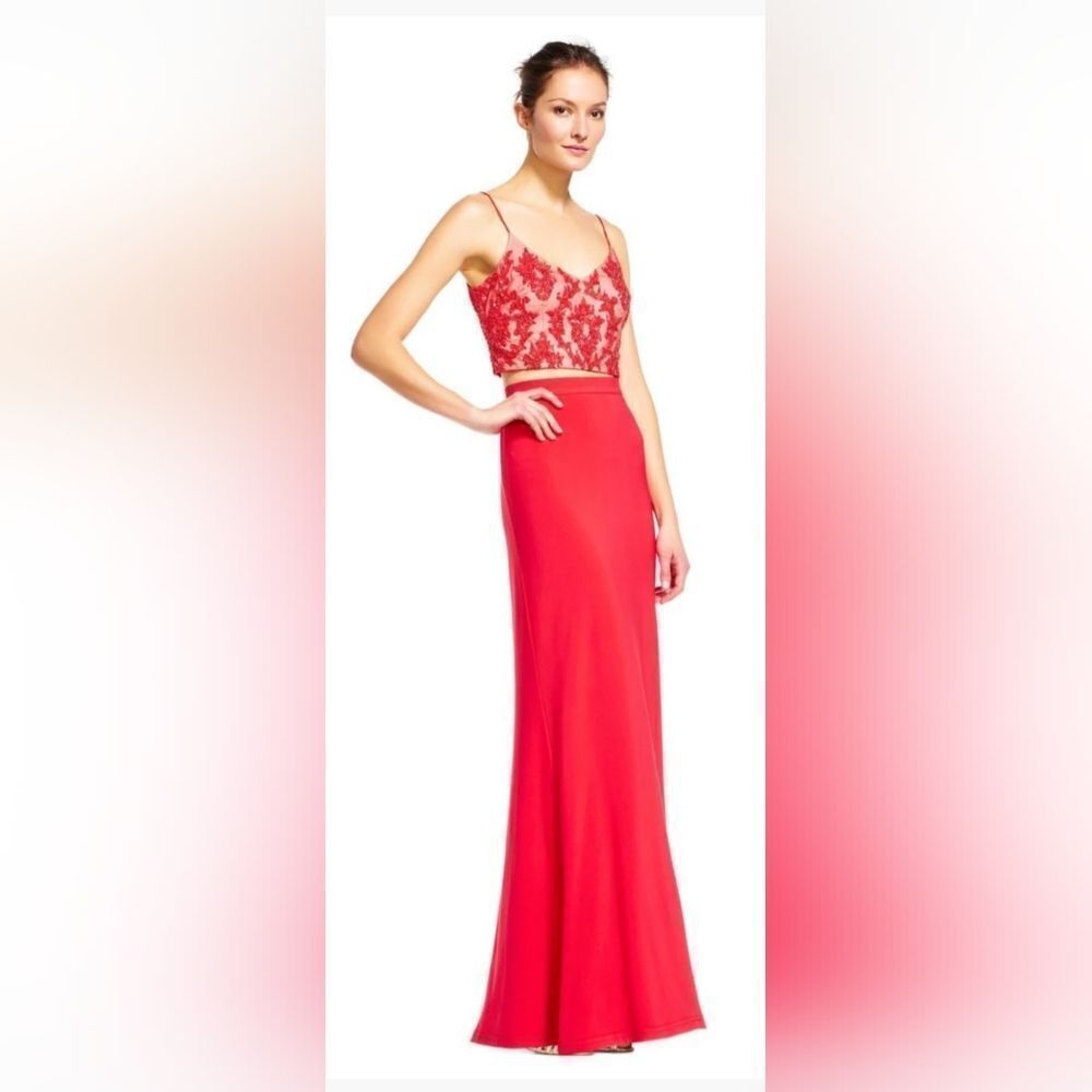 Adrianna Papell Petite Ap1e201024 Two-Piece Beaded Sheath Gown Nwt Size 2p Red